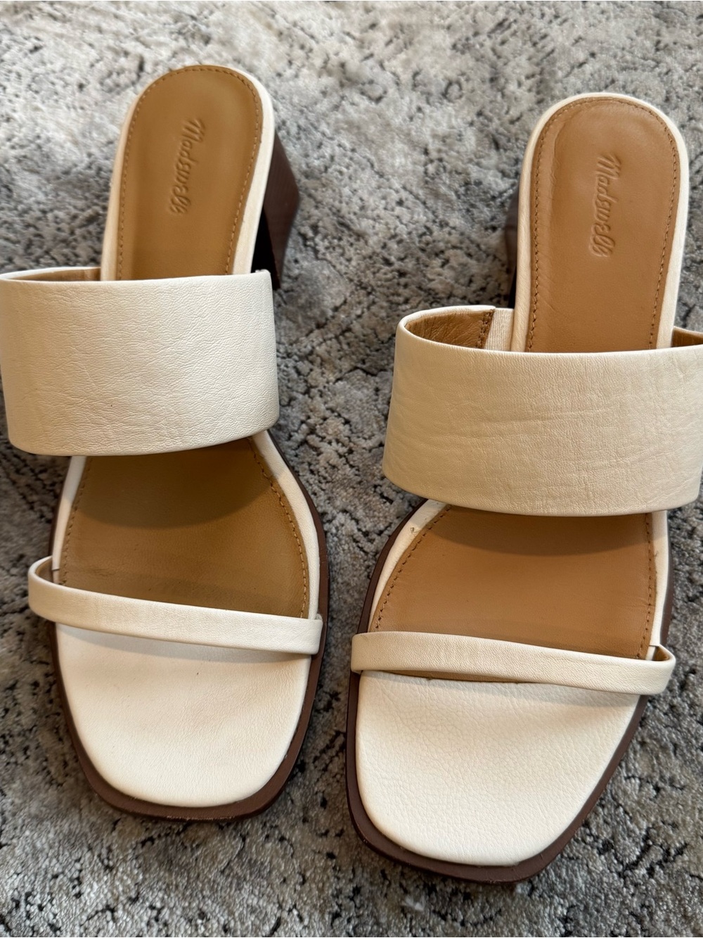 Madewell White Double-Strap Block Heel Sandals